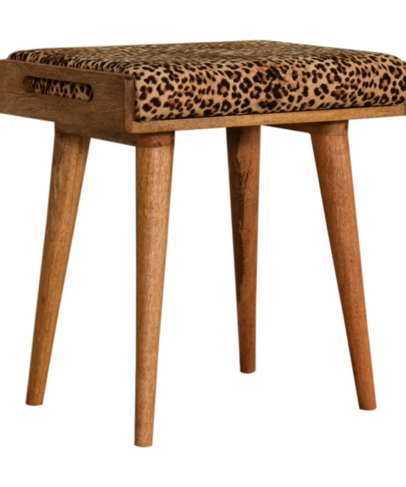 Leopard Velvet Tray Style Footstool