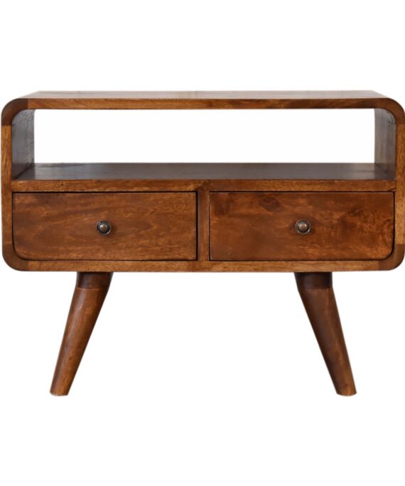 Mini Chestnut Curved Media Unit with 2 Drawers