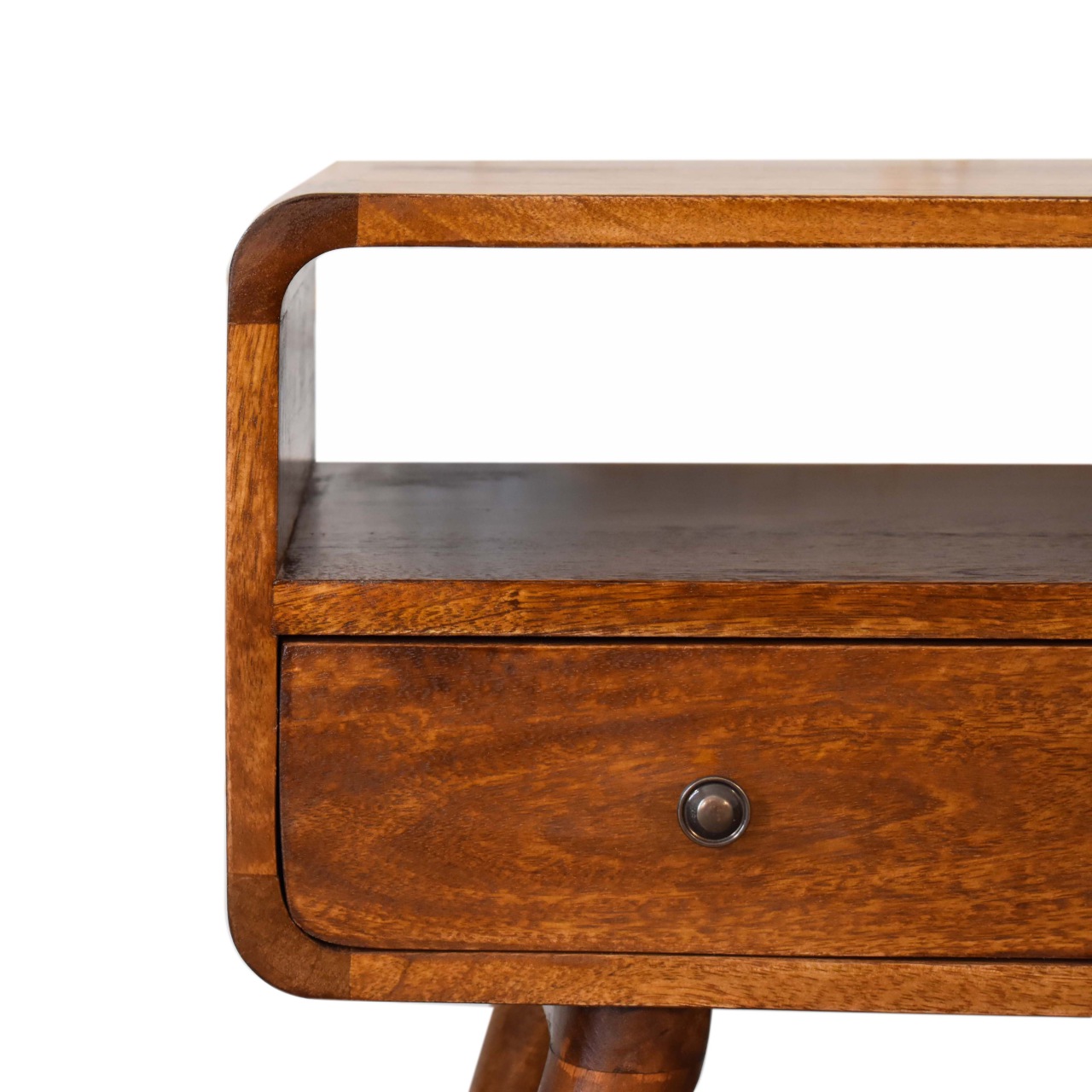 Mini Chestnut Curved Media Unit with 2 Drawers - Image 4