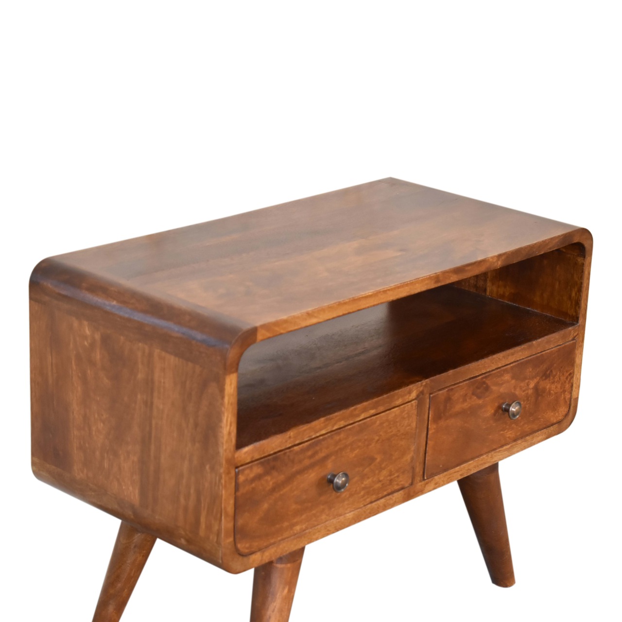 Mini Chestnut Curved Media Unit with 2 Drawers - Image 5