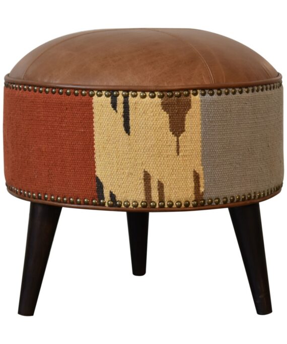 Durrie & Leather Mixed Footstool