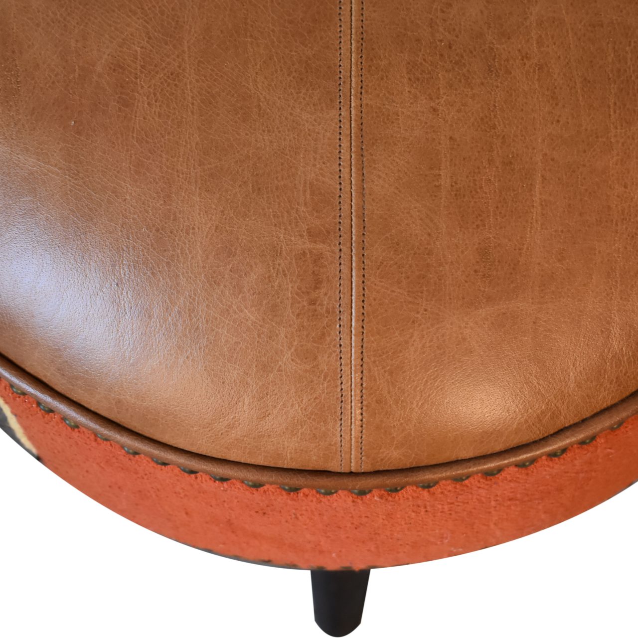 Durrie & Leather Mixed Footstool - Image 2