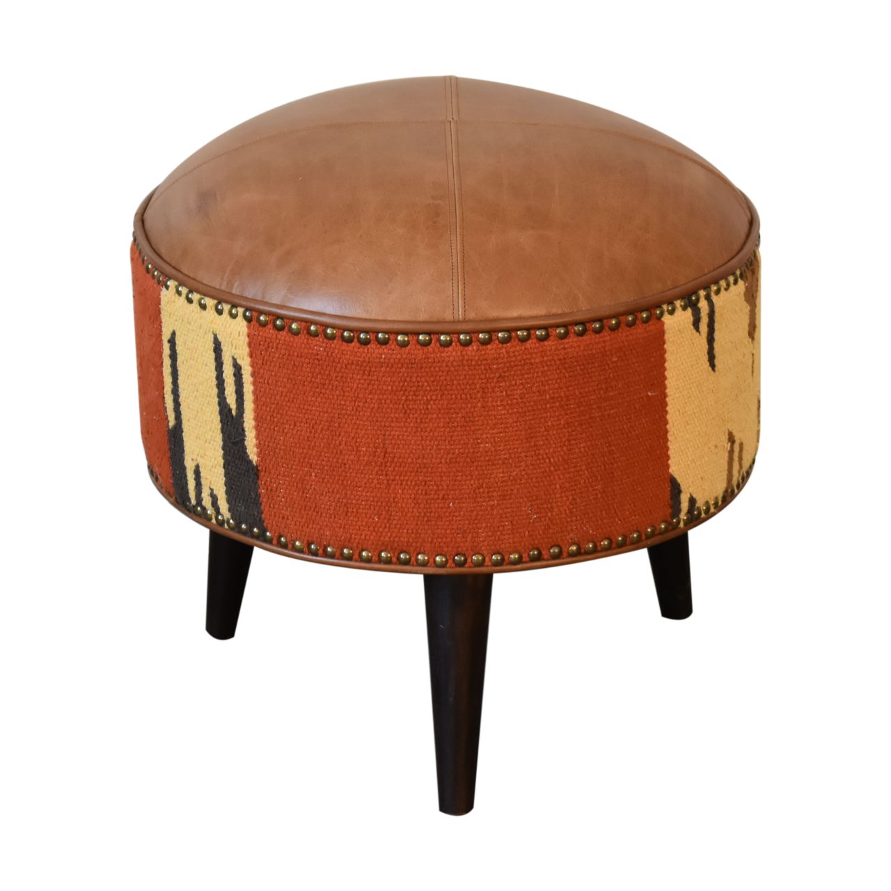 Durrie & Leather Mixed Footstool - Image 3