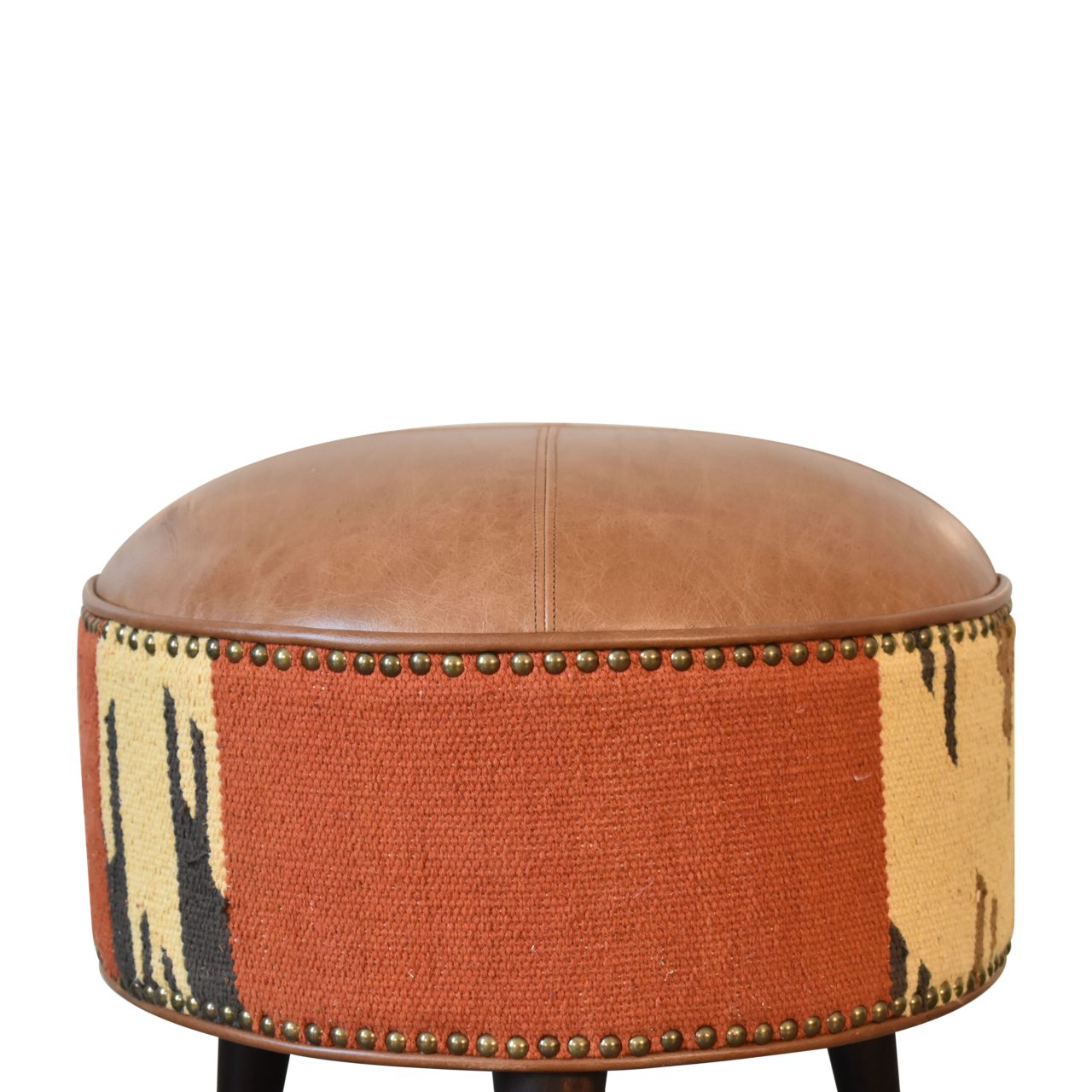 Durrie & Leather Mixed Footstool - Image 4