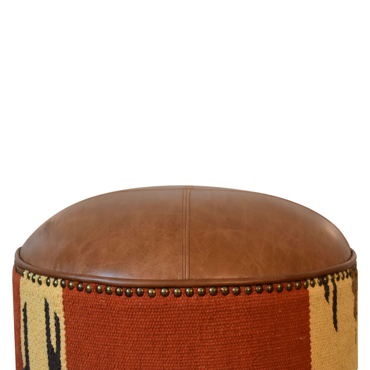 Durrie & Leather Mixed Footstool - Image 5