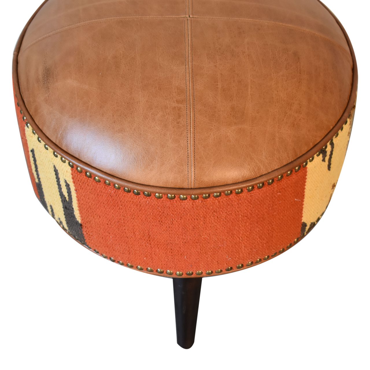 Durrie & Leather Mixed Footstool - Image 6