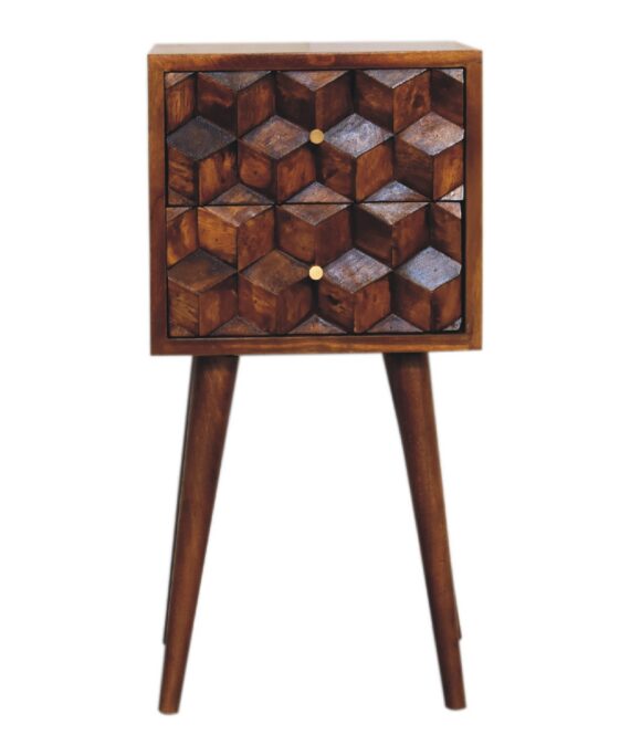 Mini Chestnut Cube 2 Drawer nightstand