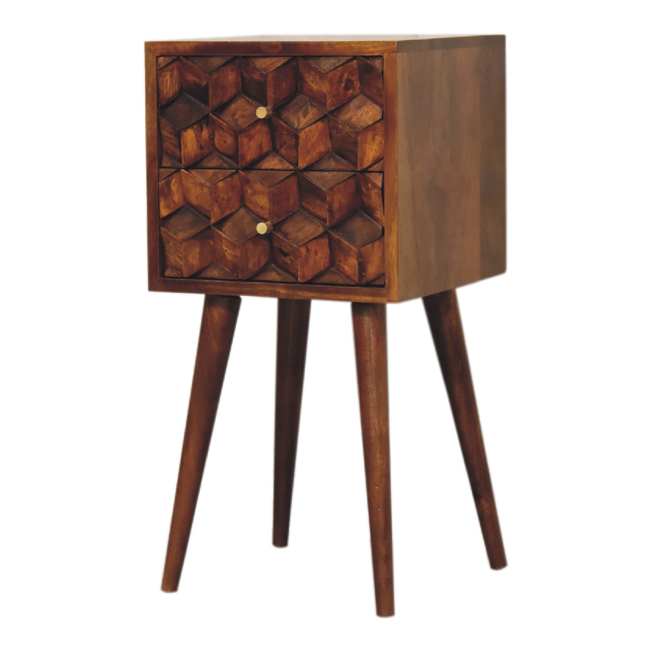 Mini Chestnut Cube 2 Drawer nightstand - Image 2