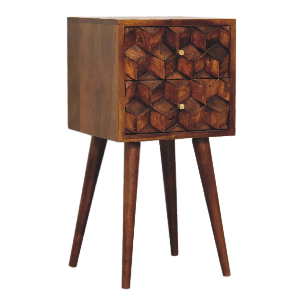 Mini Chestnut Cube 2 Drawer nightstand - Image 3