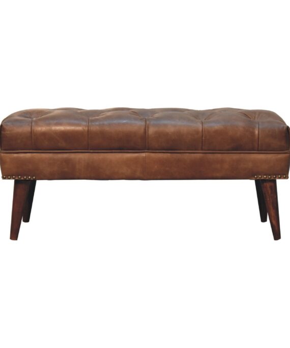 Harbour Brown Leather Bench