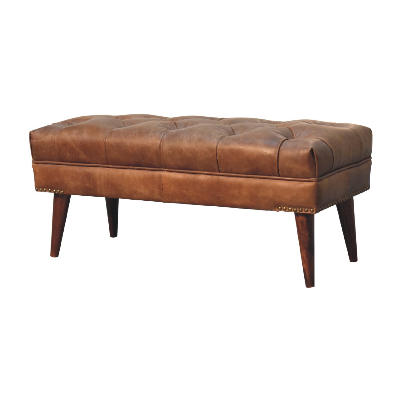 Harbour Brown Leather Bench - Image 2