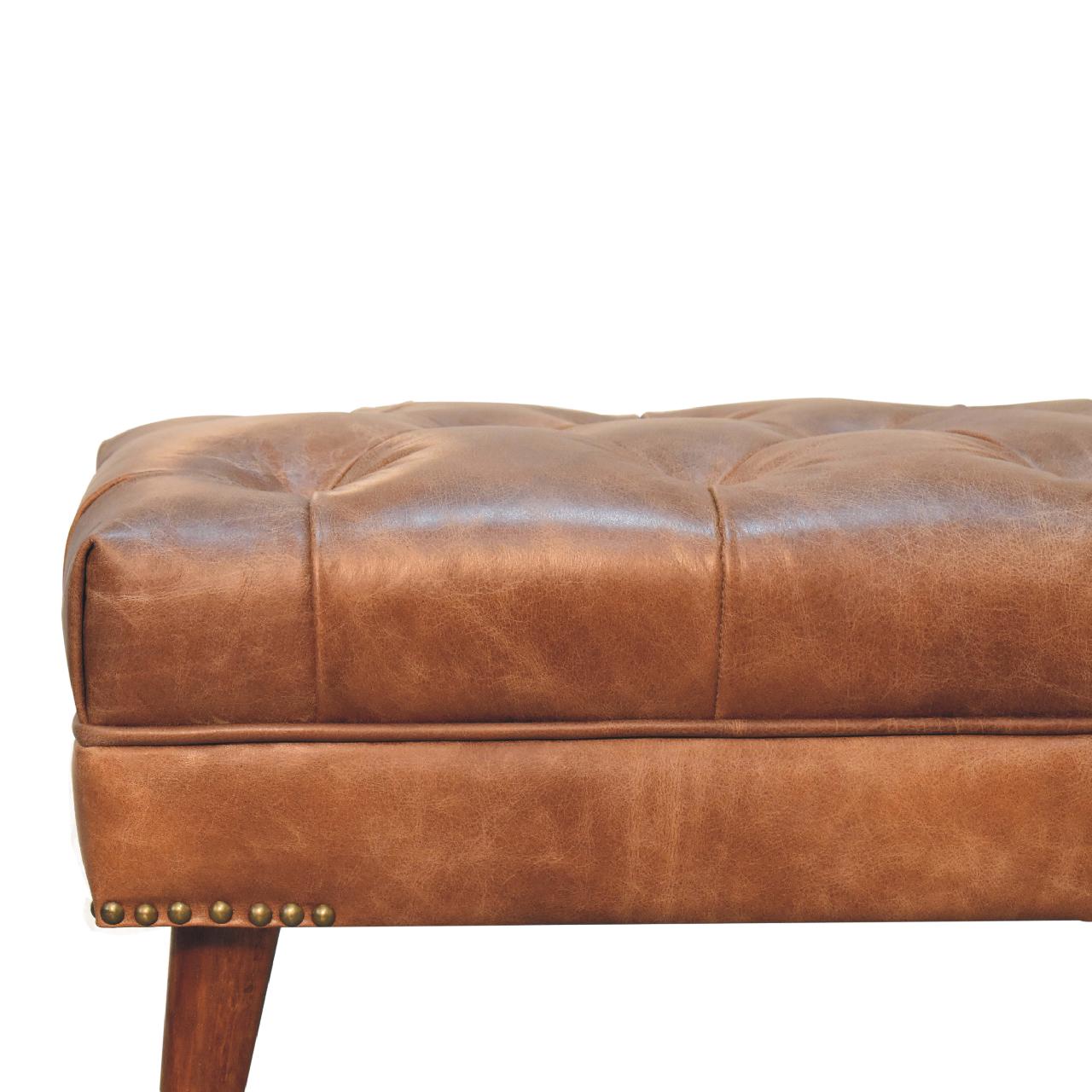 Harbour Brown Leather Bench - Image 4