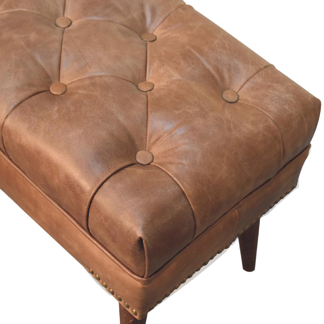 Harbour Brown Leather Bench - Image 5