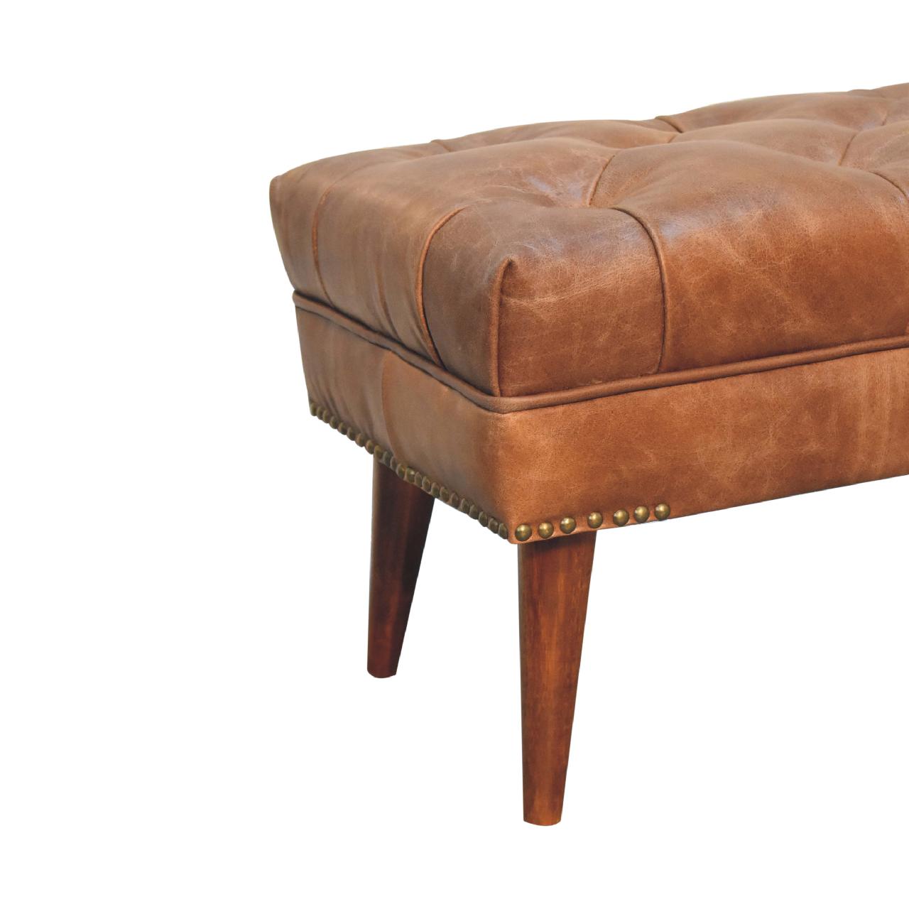 Harbour Brown Leather Bench - Image 6