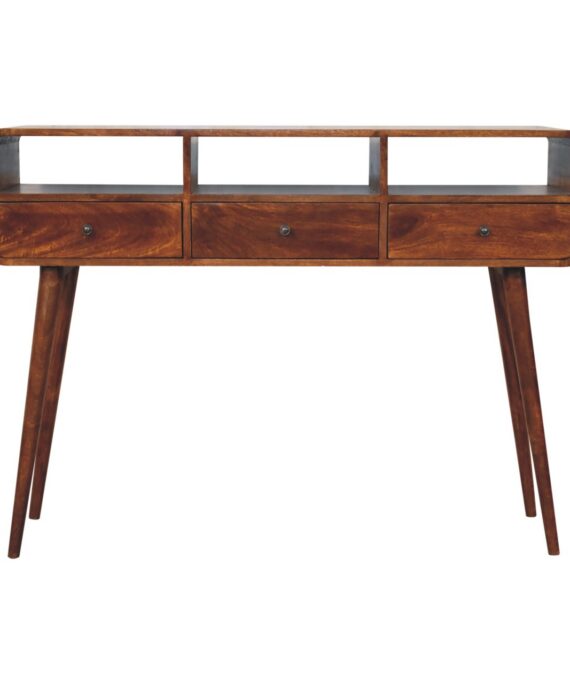 Triple Curved Chestnut Console Table