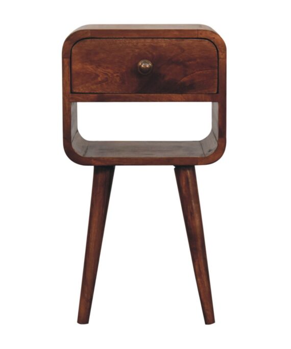 Mini Honey Caramel Curved Bedside with Lower Slot