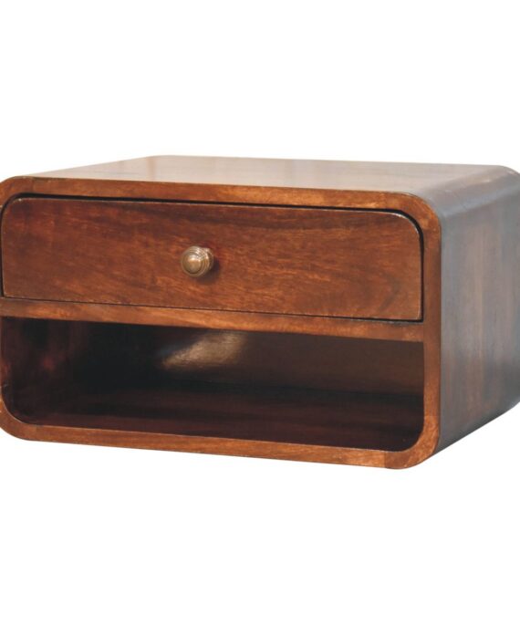 Curved California Walnut Wall Mounted Bedside with Open Slot