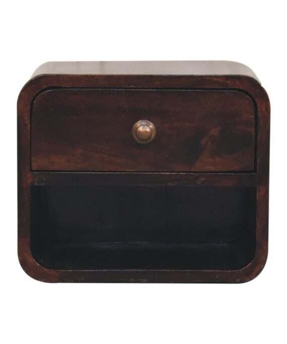 Mini Curved California Walnut Wall Mounted Bedside with Open Slot