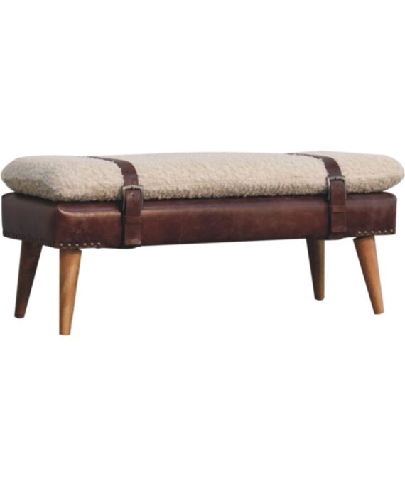 Boucle x Mahogany Leather Bench