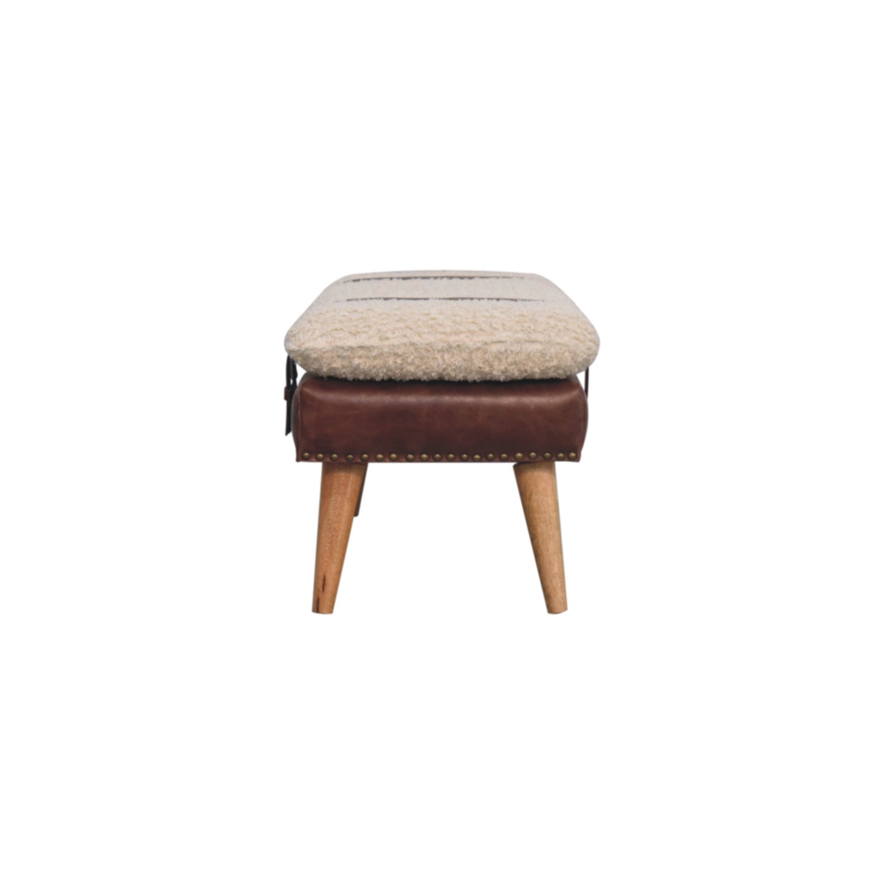 Boucle x Mahogany Leather Bench - Image 7