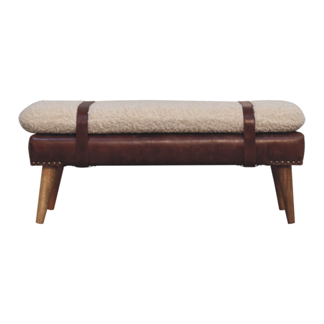 Boucle x Mahogany Leather Bench - Image 8