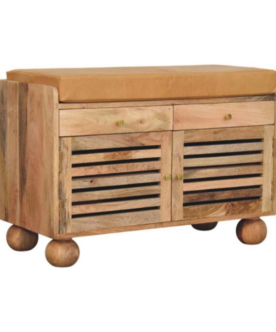 Shutter Oak-ish Shoe Rack with 2 drawers