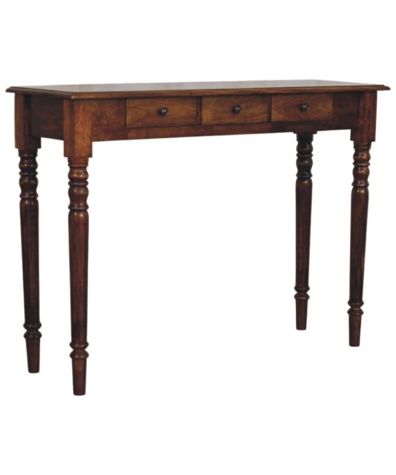 Turned Legs 3 Drawer Chestnut Console