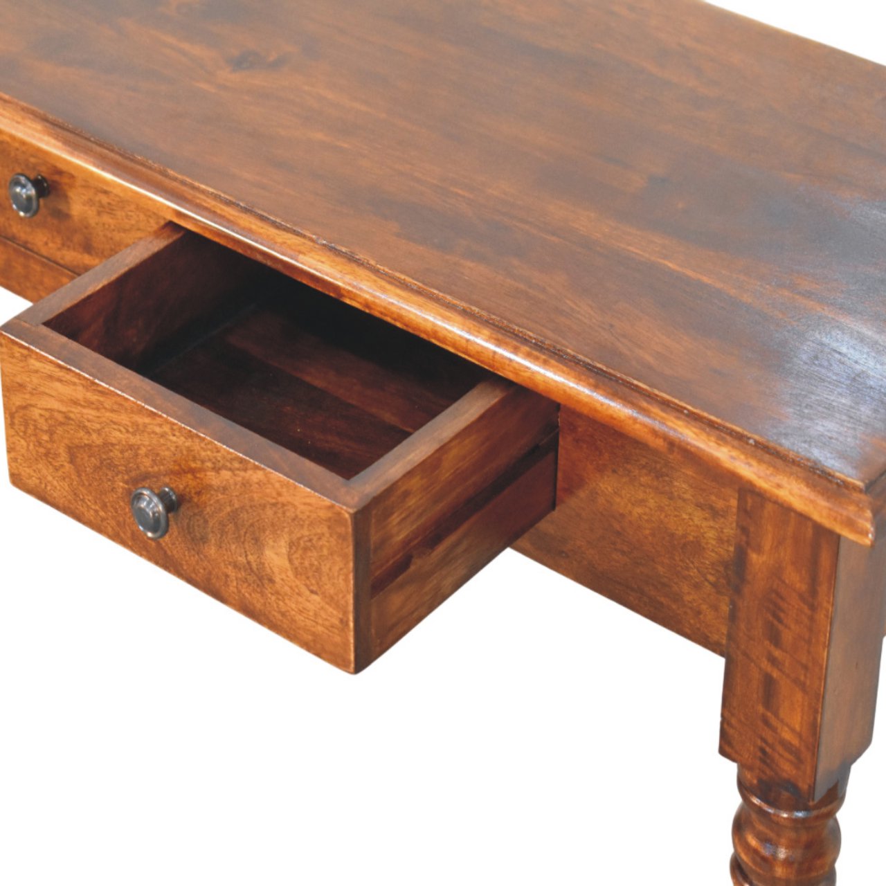 Turned Legs 3 Drawer Chestnut Console - Image 5