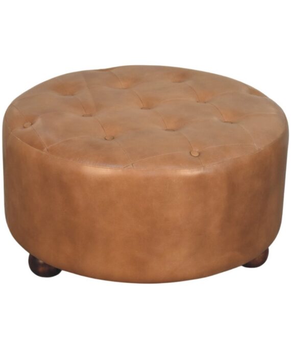 Brown Buffalo hide leather Round Ottoman