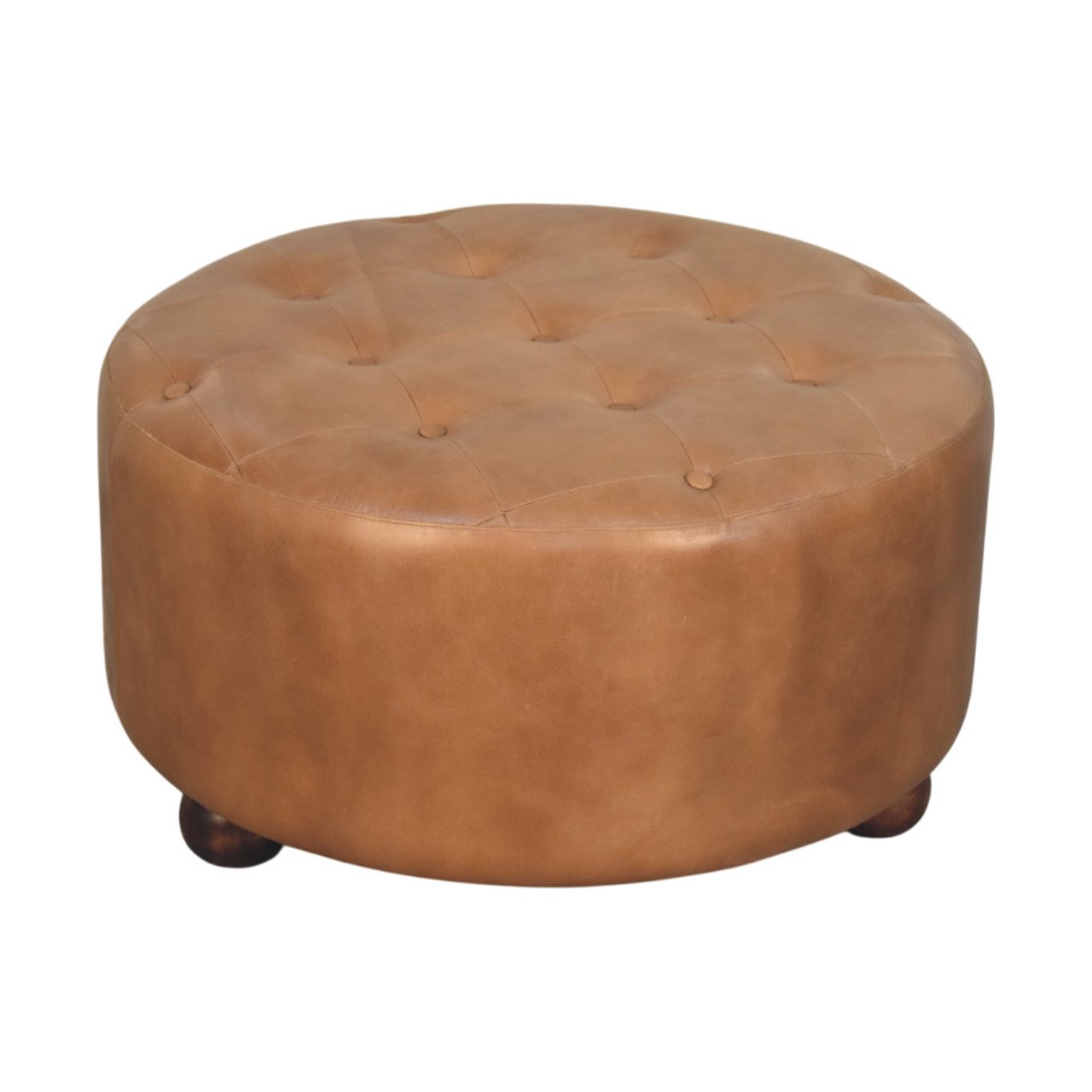Brown Buffalo hide leather Round Ottoman