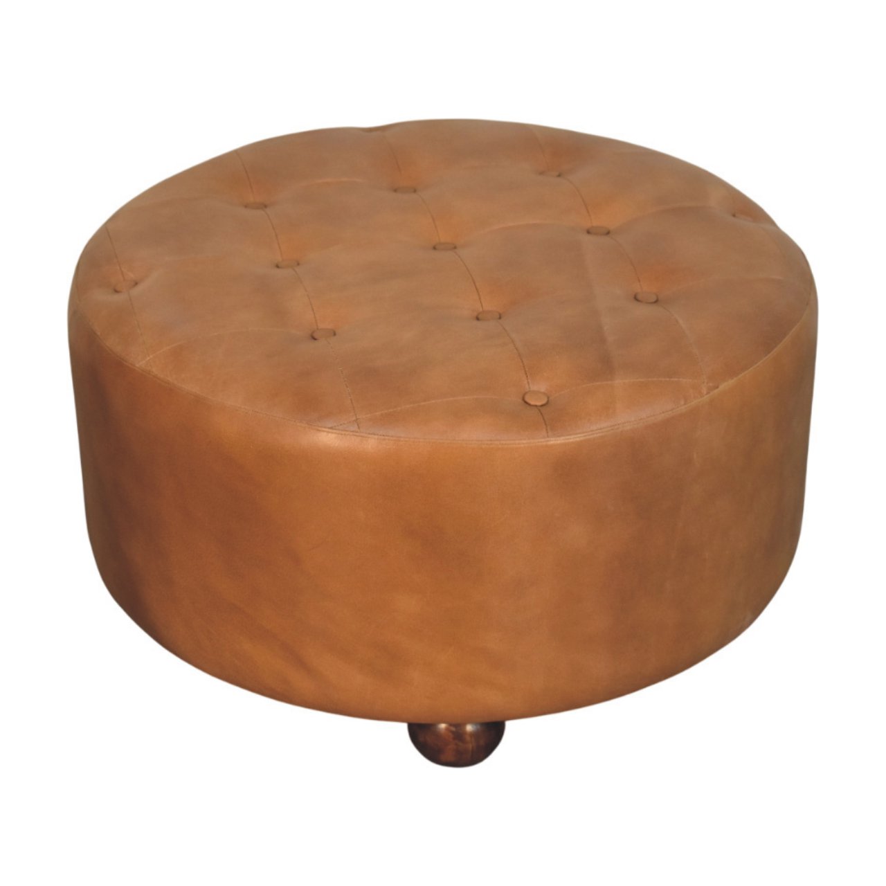 Brown Buffalo hide leather Round Ottoman - Image 2