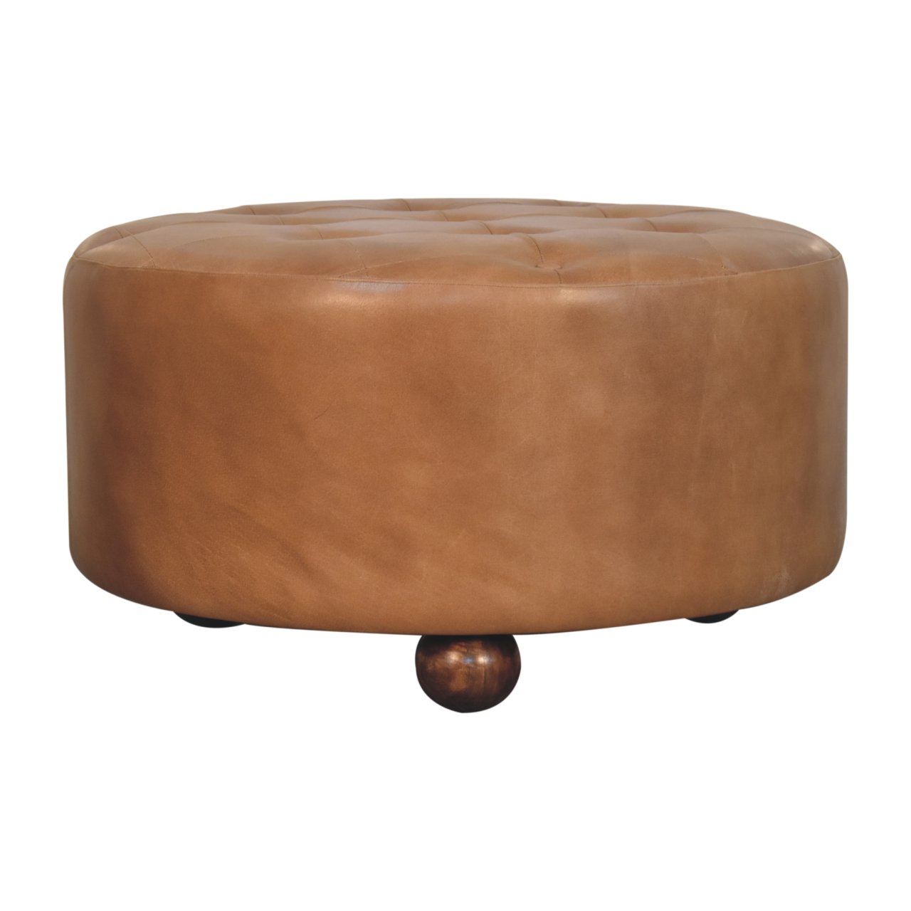 Brown Buffalo hide leather Round Ottoman - Image 3