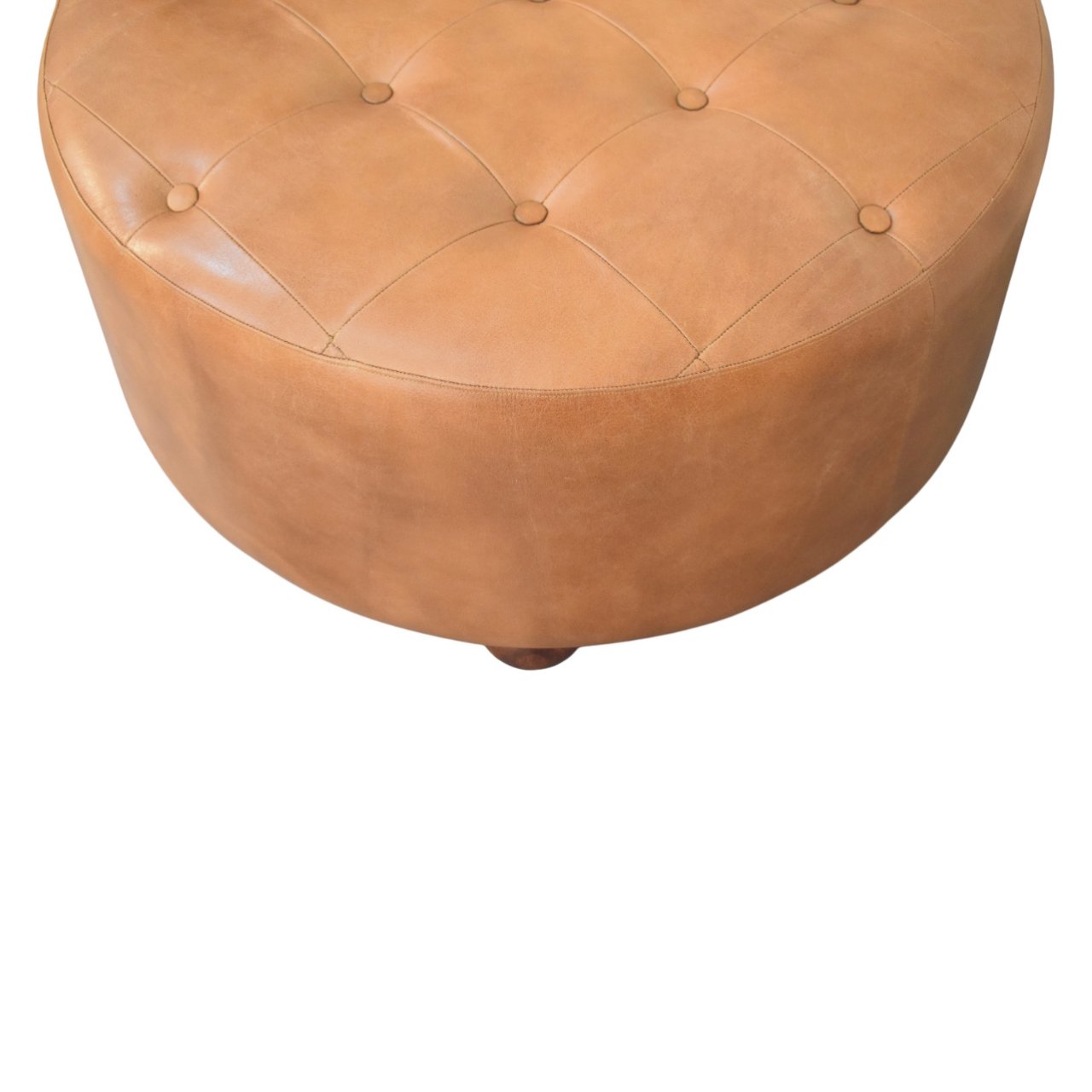 Brown Buffalo hide leather Round Ottoman - Image 4