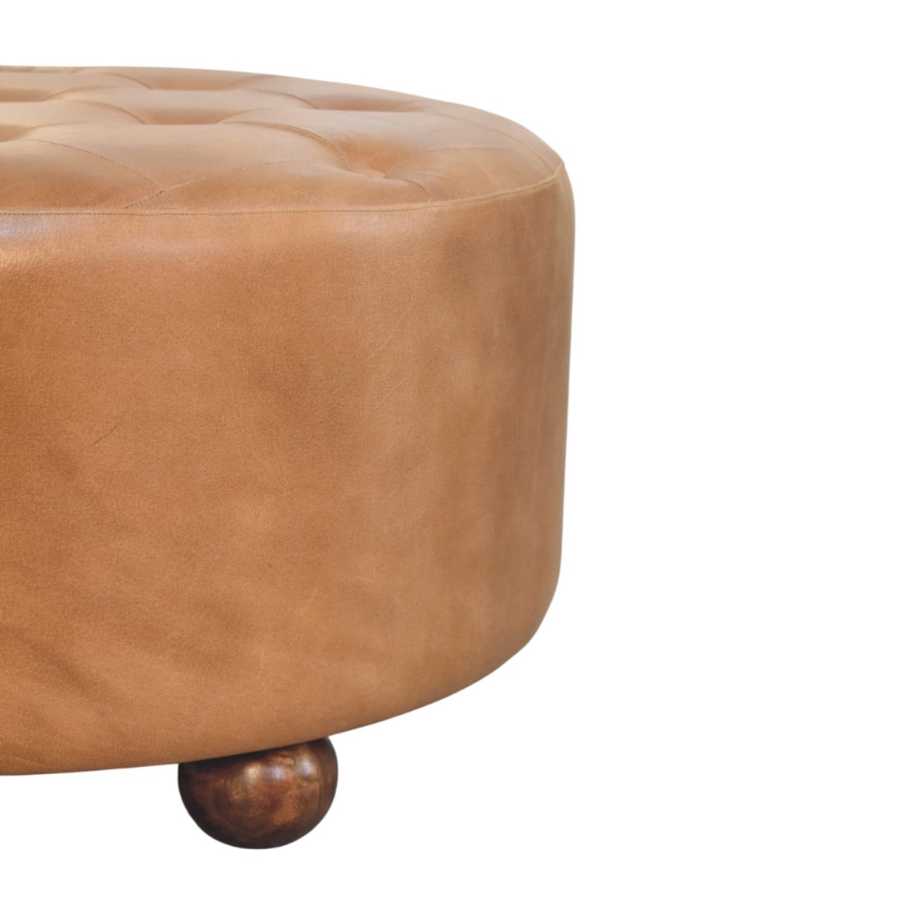 Brown Buffalo hide leather Round Ottoman - Image 5