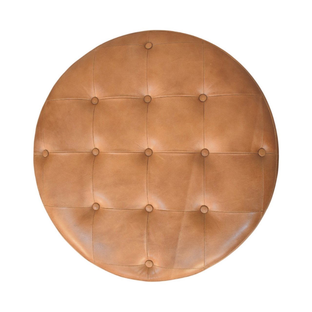 Brown Buffalo hide leather Round Ottoman - Image 6