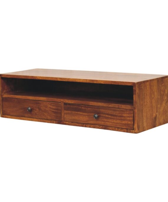 Lunar 2 Drawer Chestnut Wall Mounted Media Unit