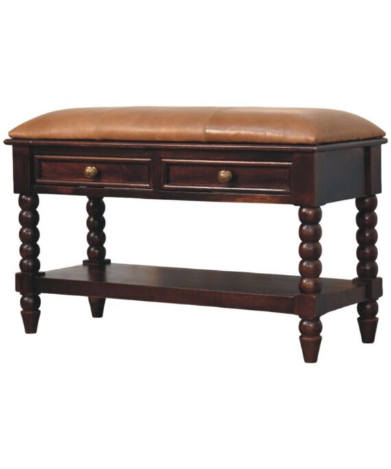 Spindle Winewood Leather Bench