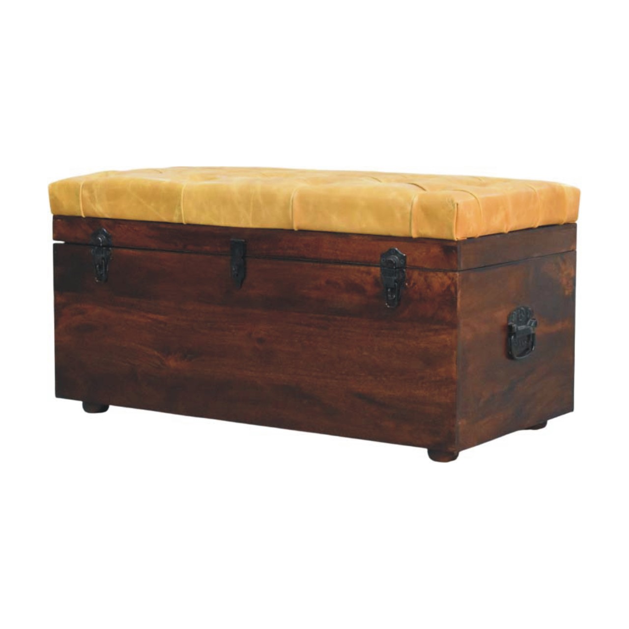 Walnut Storage Trunk Bench with Tan Leather - Image 2
