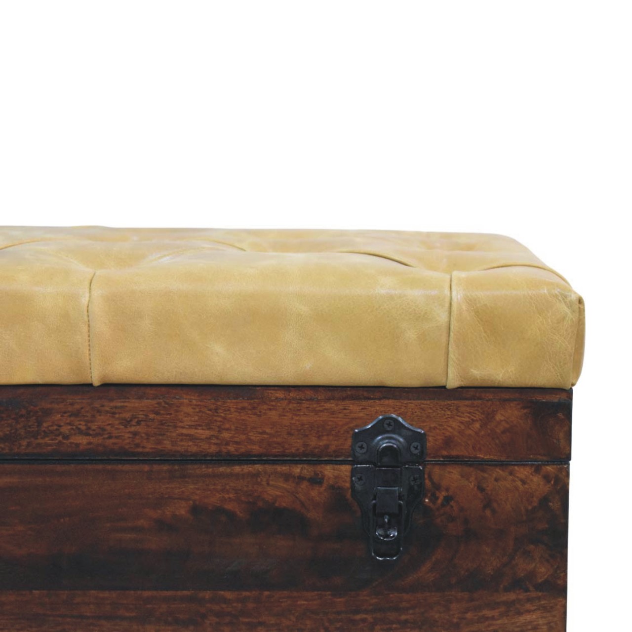 Walnut Storage Trunk Bench with Tan Leather - Image 3