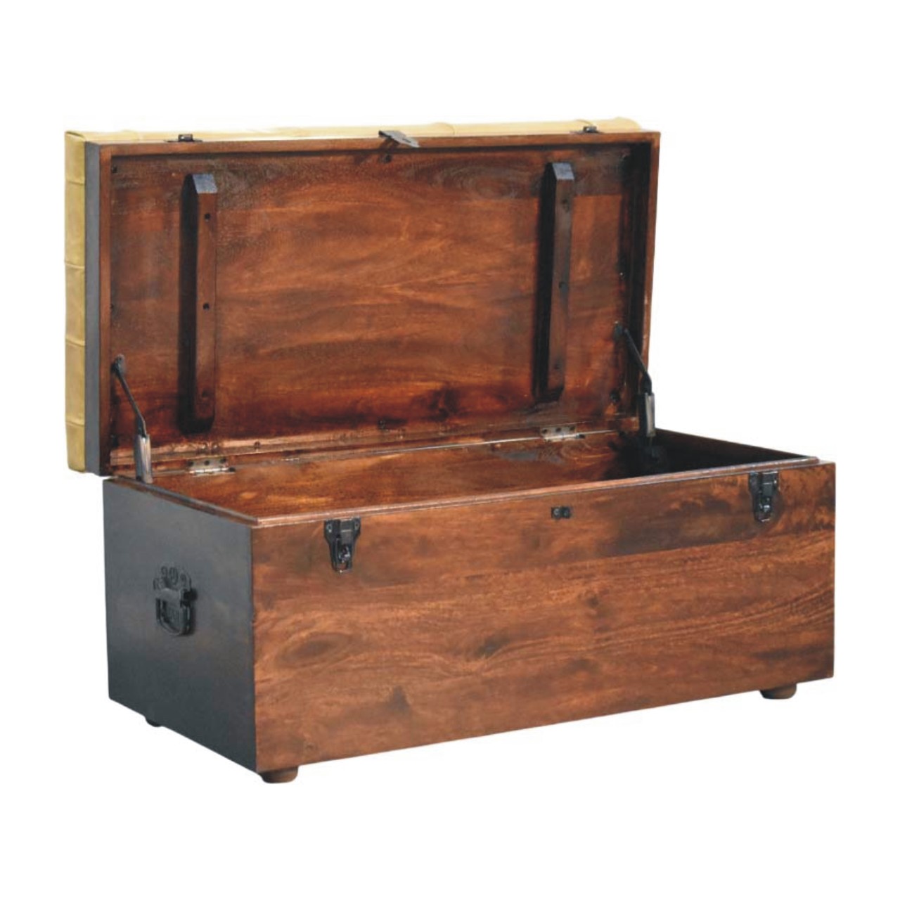 Walnut Storage Trunk Bench with Tan Leather - Image 5