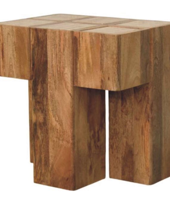 Travertine Top Block Side Table