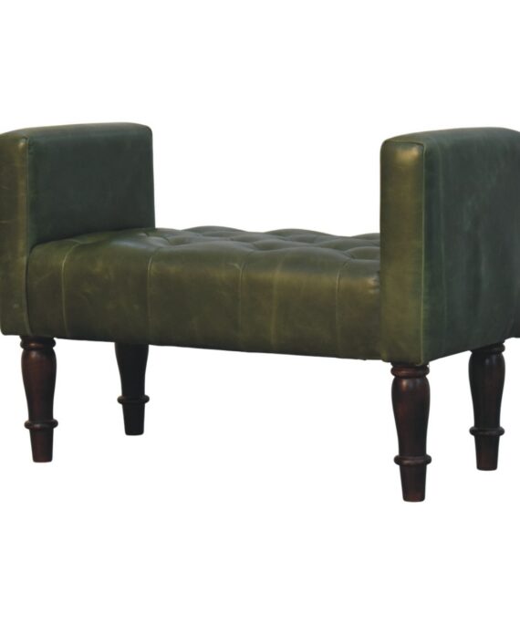 Walnut Green Leather Bedroom Bench
